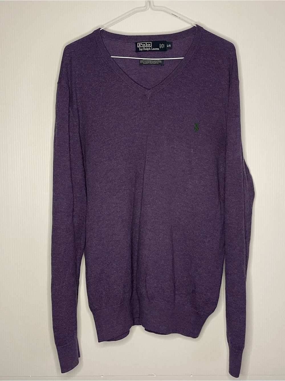 Ralph Lauren Men's Purple V-Neck Sweater with Green Pony